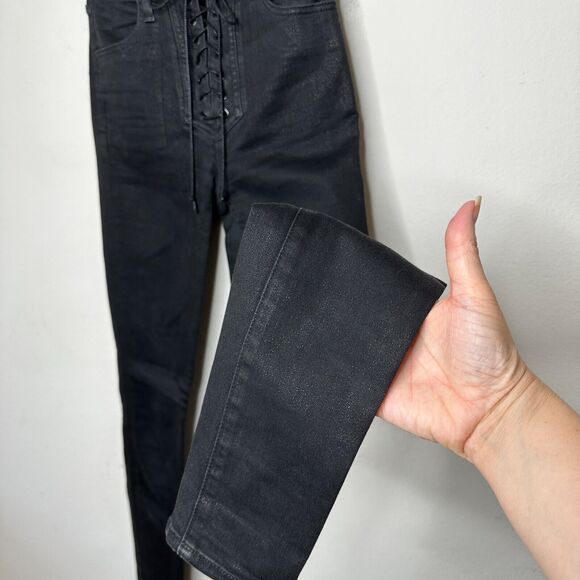 J Brand Steph Shep Charcoal Black High-Rise Laced Up Skinny Jean Vendetta 25 - Picture 4 of 16